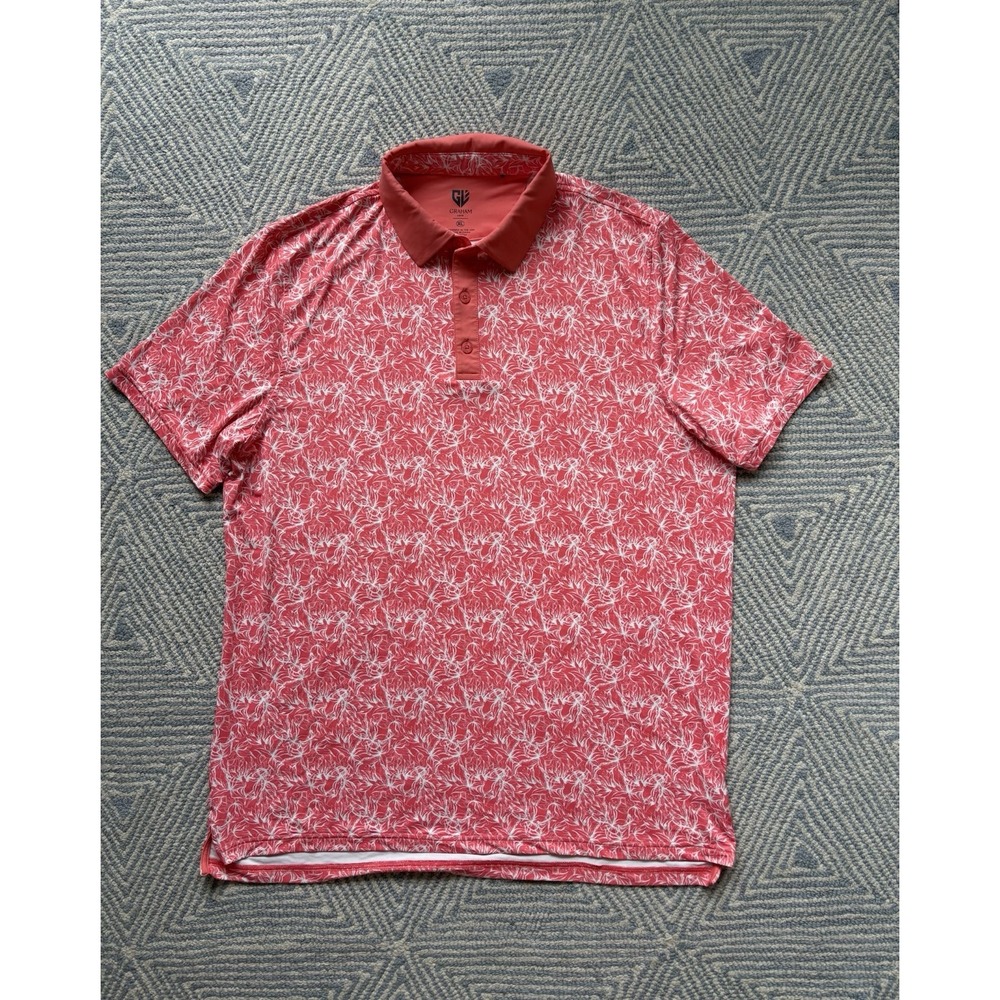 Graham Luxe‎ Polo - Coral Pink/White Flower Design - XL